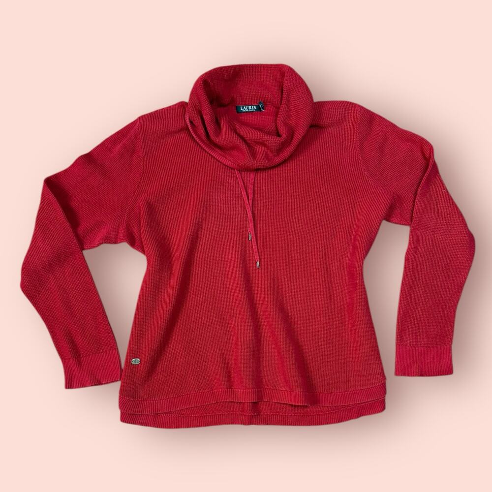 Ralph Lauren plus Size 2x xxl Red Cowl Neck Sweater thermal waffle knit Cotton